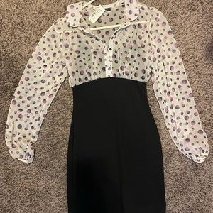 Sheer polka dot dress with attached black cami inside